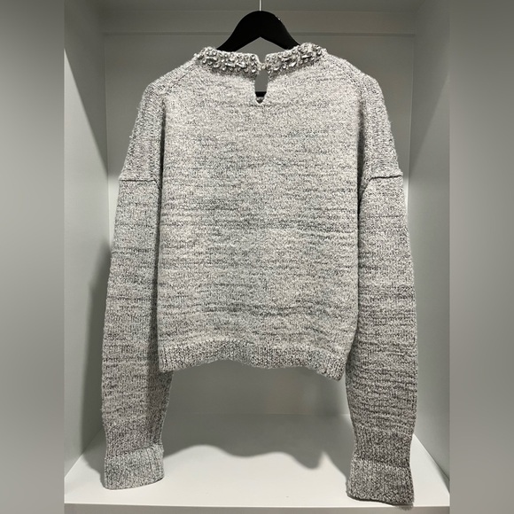 J Crew Embellished pullover sweater light grey silver metal Large NEW Gems - Picture 7 of 15